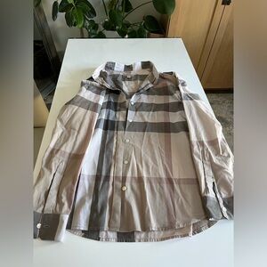 Burberry Plaid Button-Down Blouse in Beige and Gray